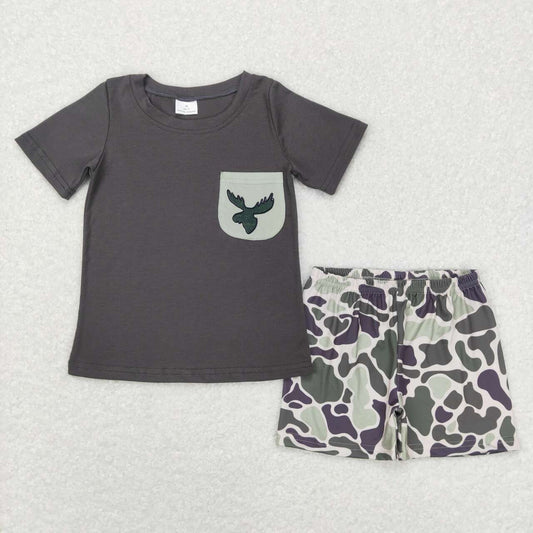 camo reindeer baby boy short sleeve outfit