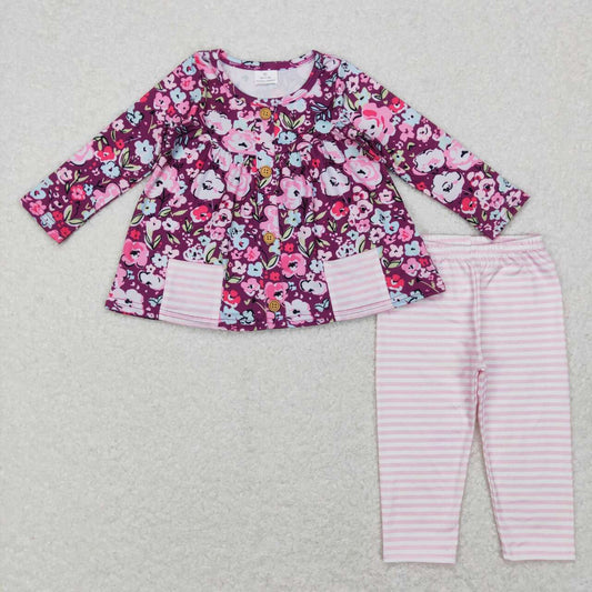 Baby girls floral boutique floral top pink stripes leggings outfit