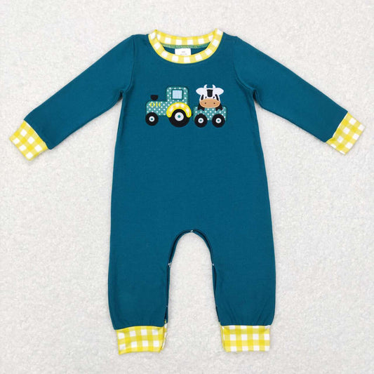 boy embroidery farm cow romper