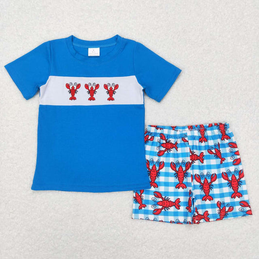 baby boy short sleeve embroidery craw fish short set