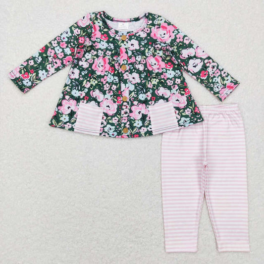 Baby girls floral tunic top pink stripes leggings outfit