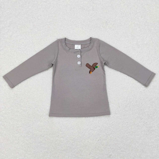 baby boy light grey embroidery mallard duck cotton top