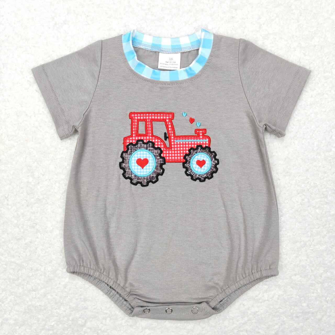 boy heart print Valentines day tractor romper