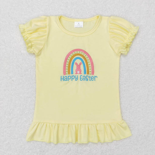 Embroidery happy easter baby girls short sleeve shirt top