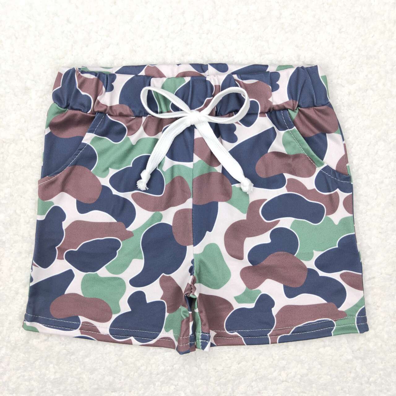 camo string cord baby shorts