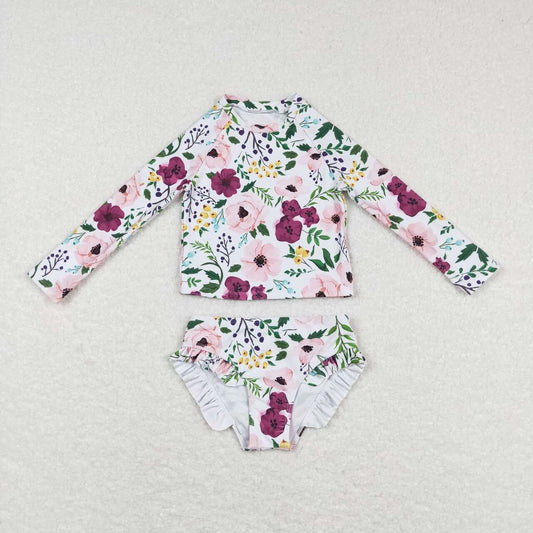 girls long sleeve floral bathing suit kids swimwear