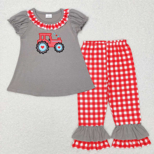 girls heart print Valentines day tractor  clothing set
