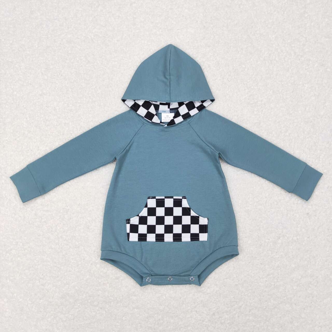 black white checkered hoodie romper