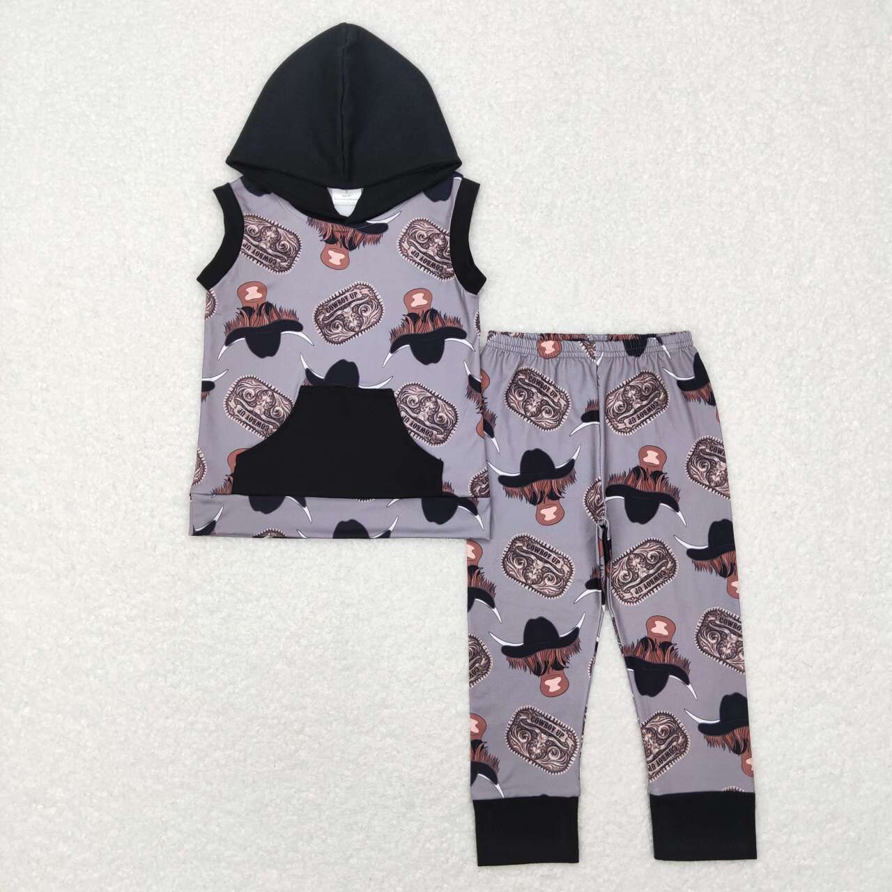 baby boy short sleeve western cow hoodie outfit