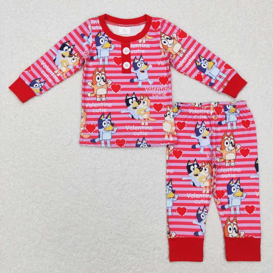 Valentines day cartoon blue dog pajama set