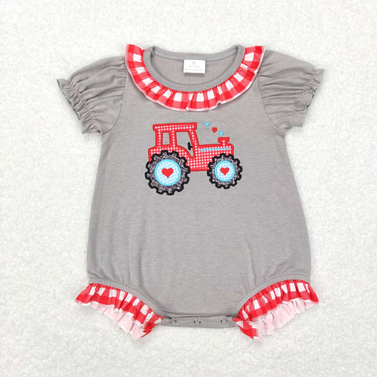 girls heart print Valentines day tractor romper