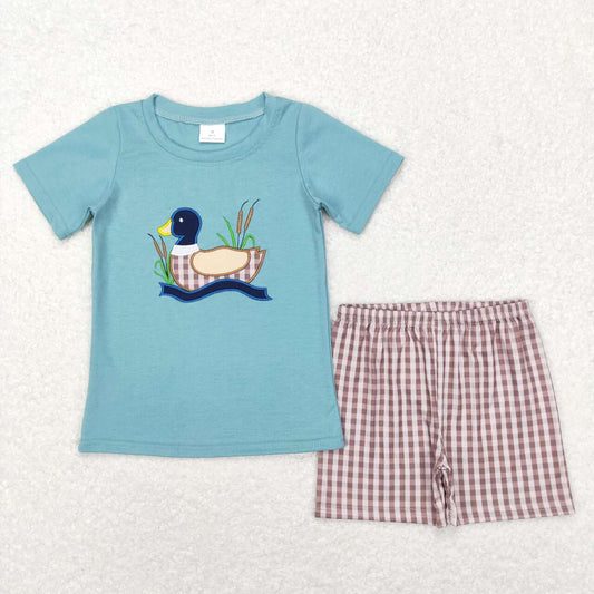 embroidery mallard duck boy short sleeve top shorts outfit