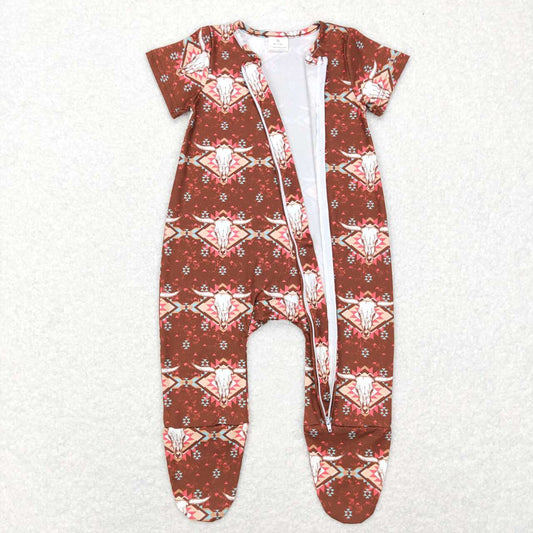 Pre-orde boy cow print long sleeve  footie romper, Dec 15th ,SR0199