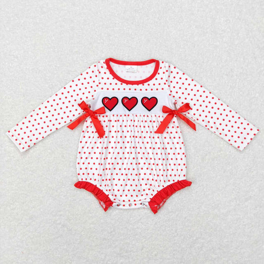 toddle girls long sleeve embroidery heart romper Valentines day romper