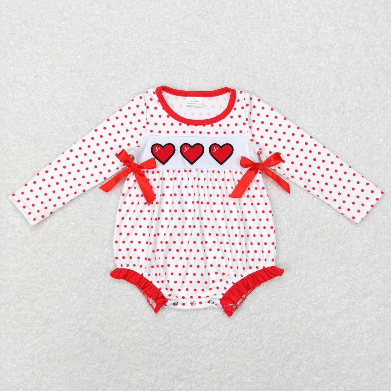 toddle girls long sleeve embroidery heart romper Valentines day romper