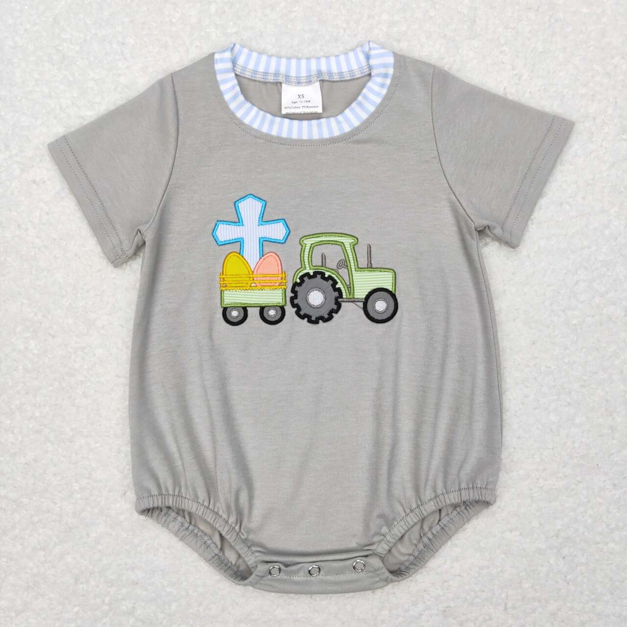 boys Easter tractor egg short sleeve romper