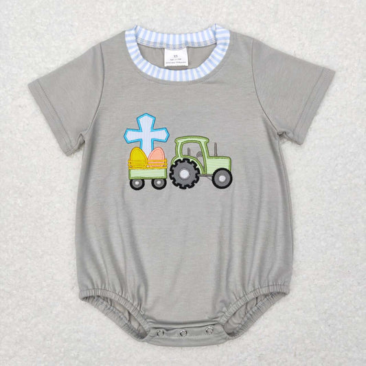 boys Easter tractor egg short sleeve romper