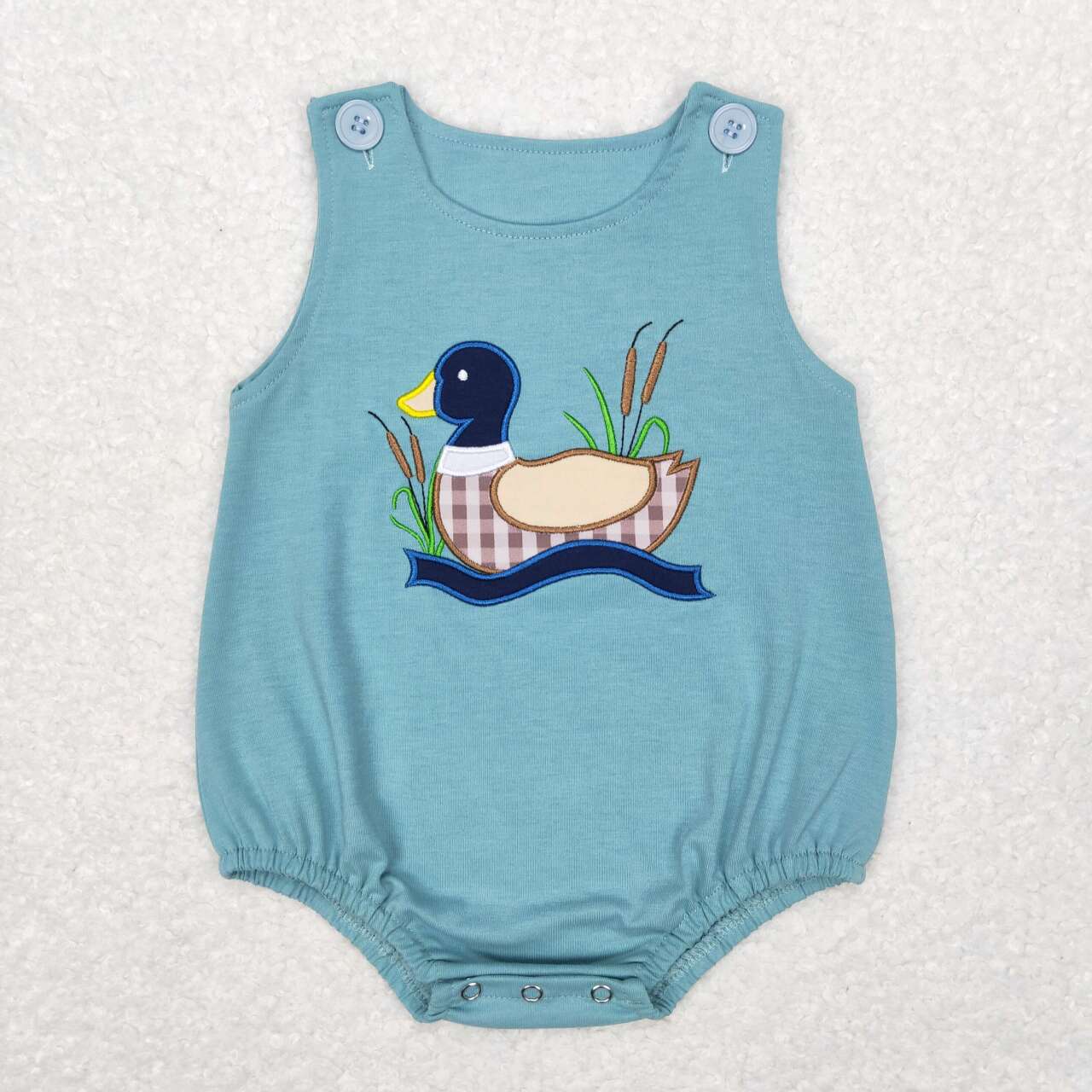 baby boy sleeveless embroidery mallard duck romper