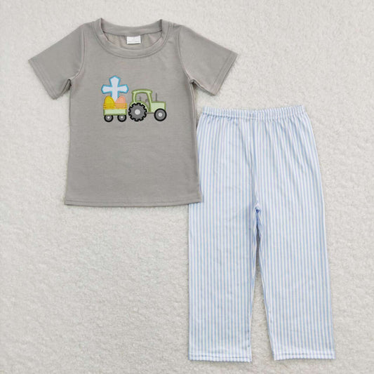 boys Easter tractor egg sister brother matching clothing set