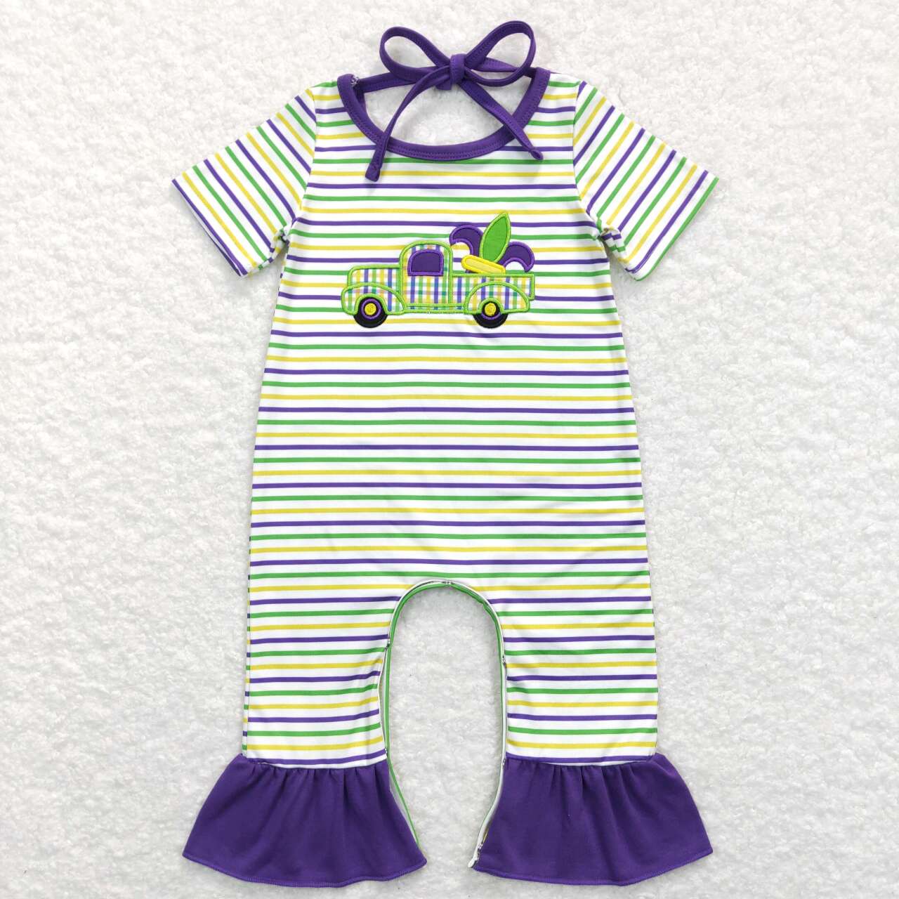 Mardi Gras baby girl holiday romper