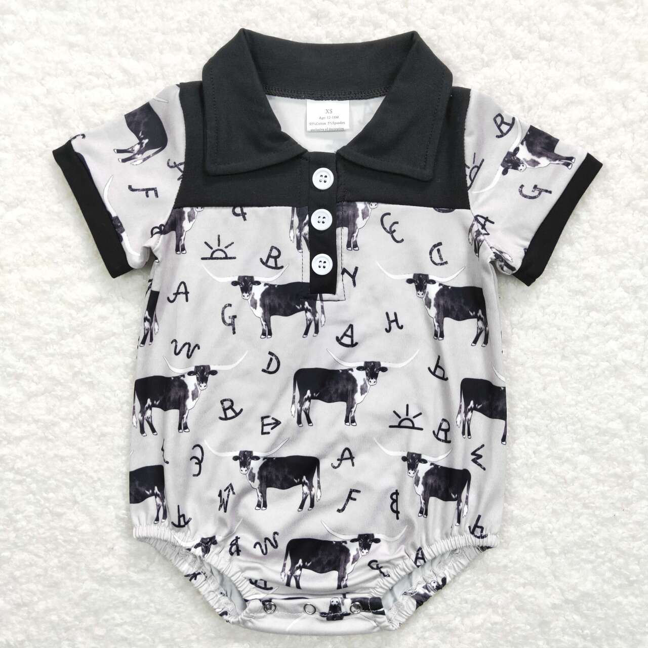 boy short sleeve western cow  romper