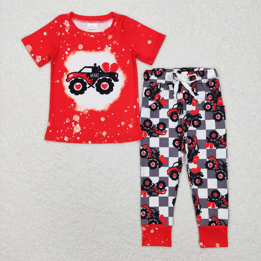 baby boy short sleeve valentines day tractor outfit