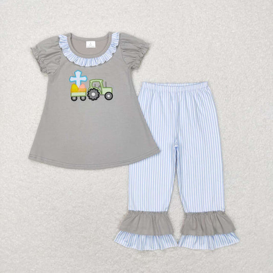 girls Easter tractor egg clothing set