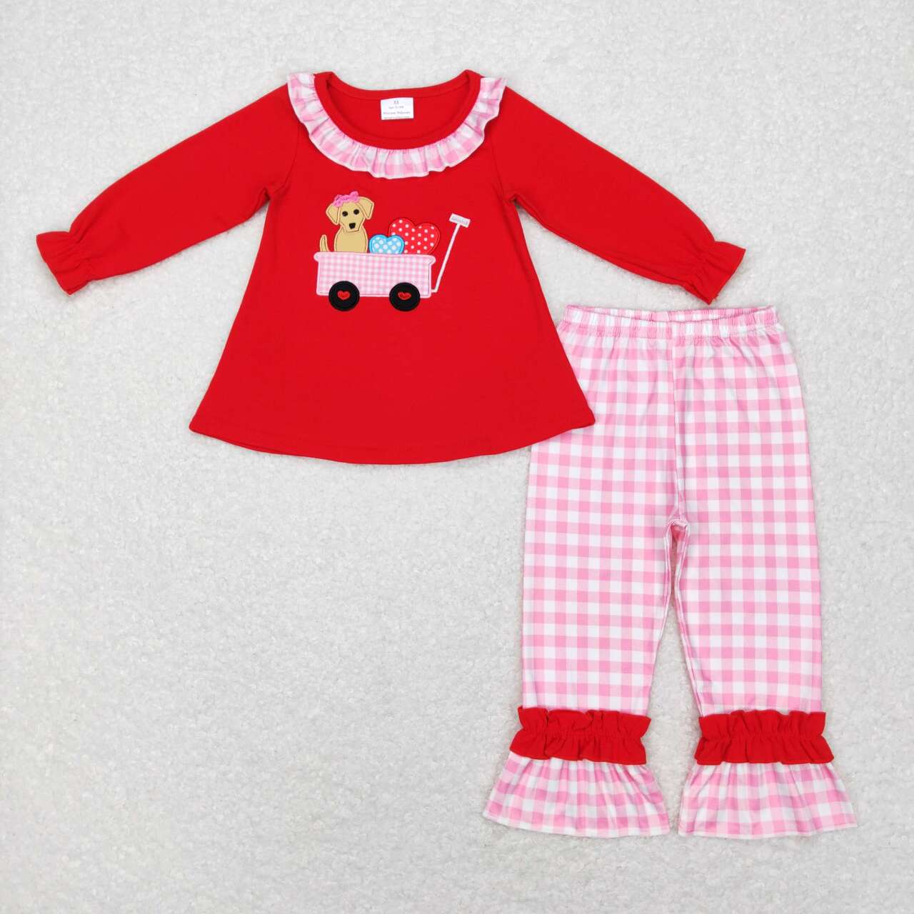 baby girls Valentines day embroidery dog clothing set