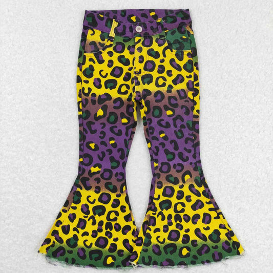 Mardi Gras cheetah adjustable waist jeans bell bottoms pants