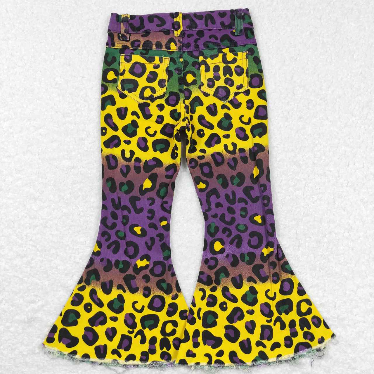 Mardi Gras cheetah adjustable waist jeans bell bottoms pants