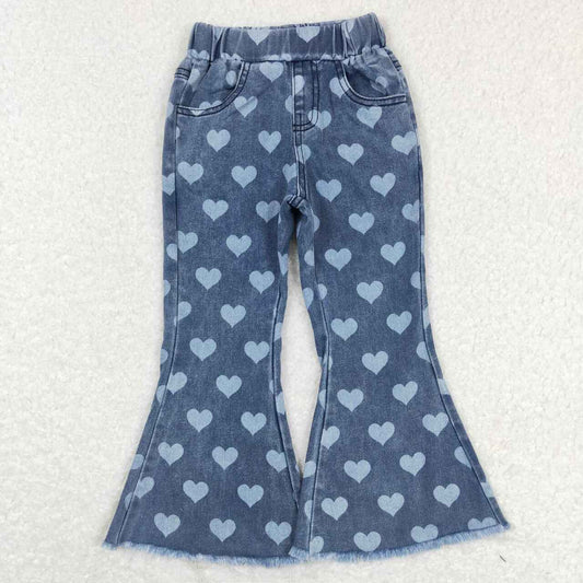baby girls heart print Valentines day jeans bell bottoms pants