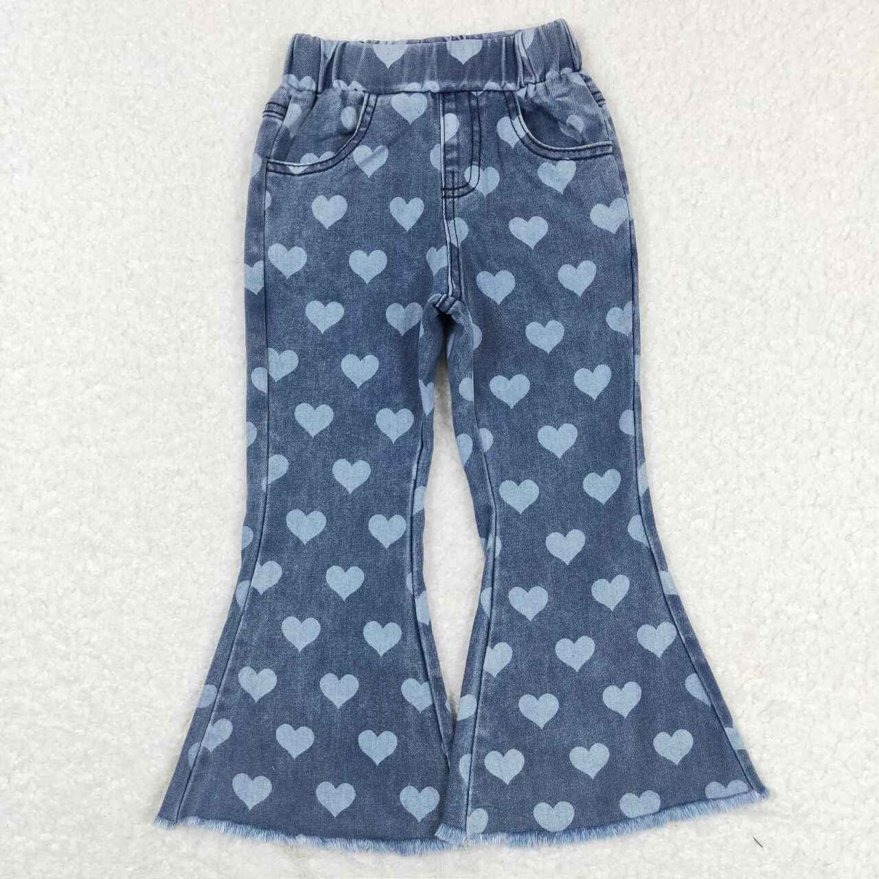 baby girls heart print Valentines day jeans bell bottoms pants aierwhoesalekidsclothes