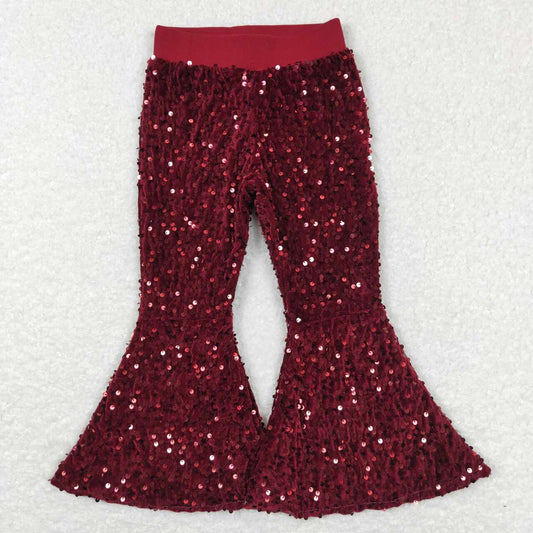 baby girls maroon glitter bell bottoms kids sequins pants