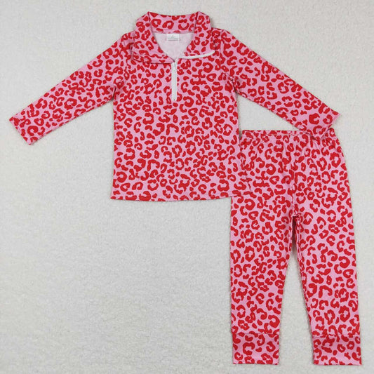 red leopard long sleeve wholesale clothing set outfit