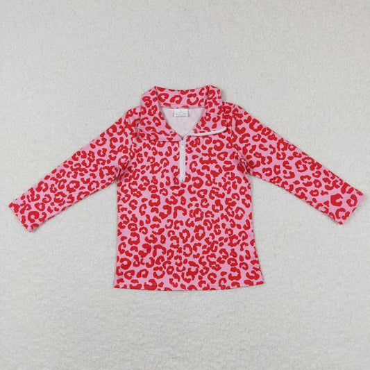 baby girls long sleeve red leopard pullover