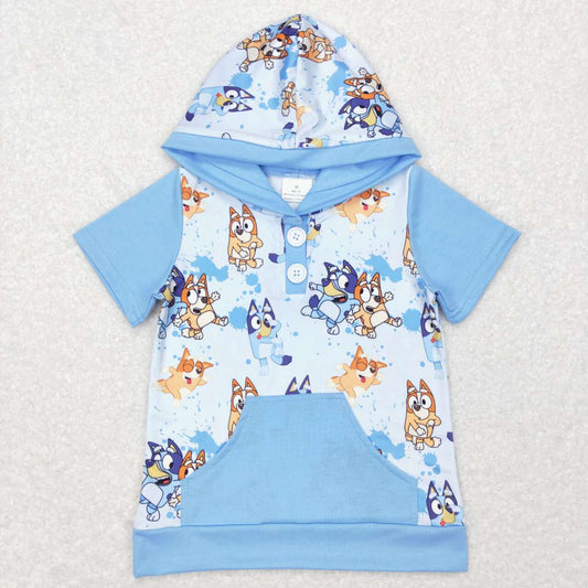 baby boy short sleeve blue dog cartoon hoodie top