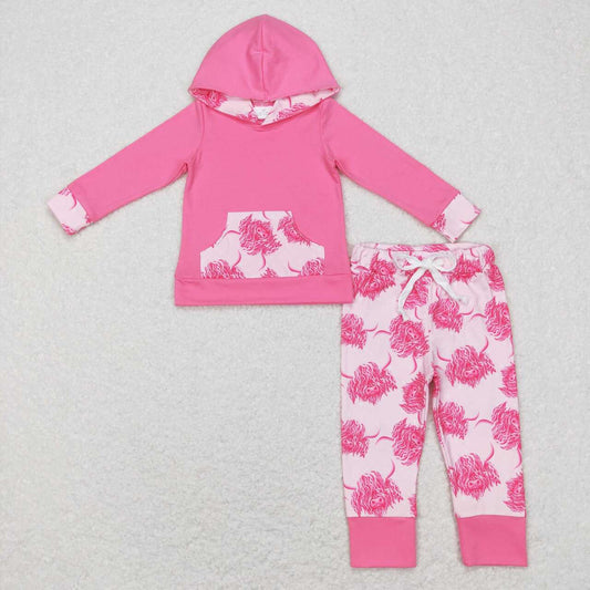 girls highland cow pink clothing set