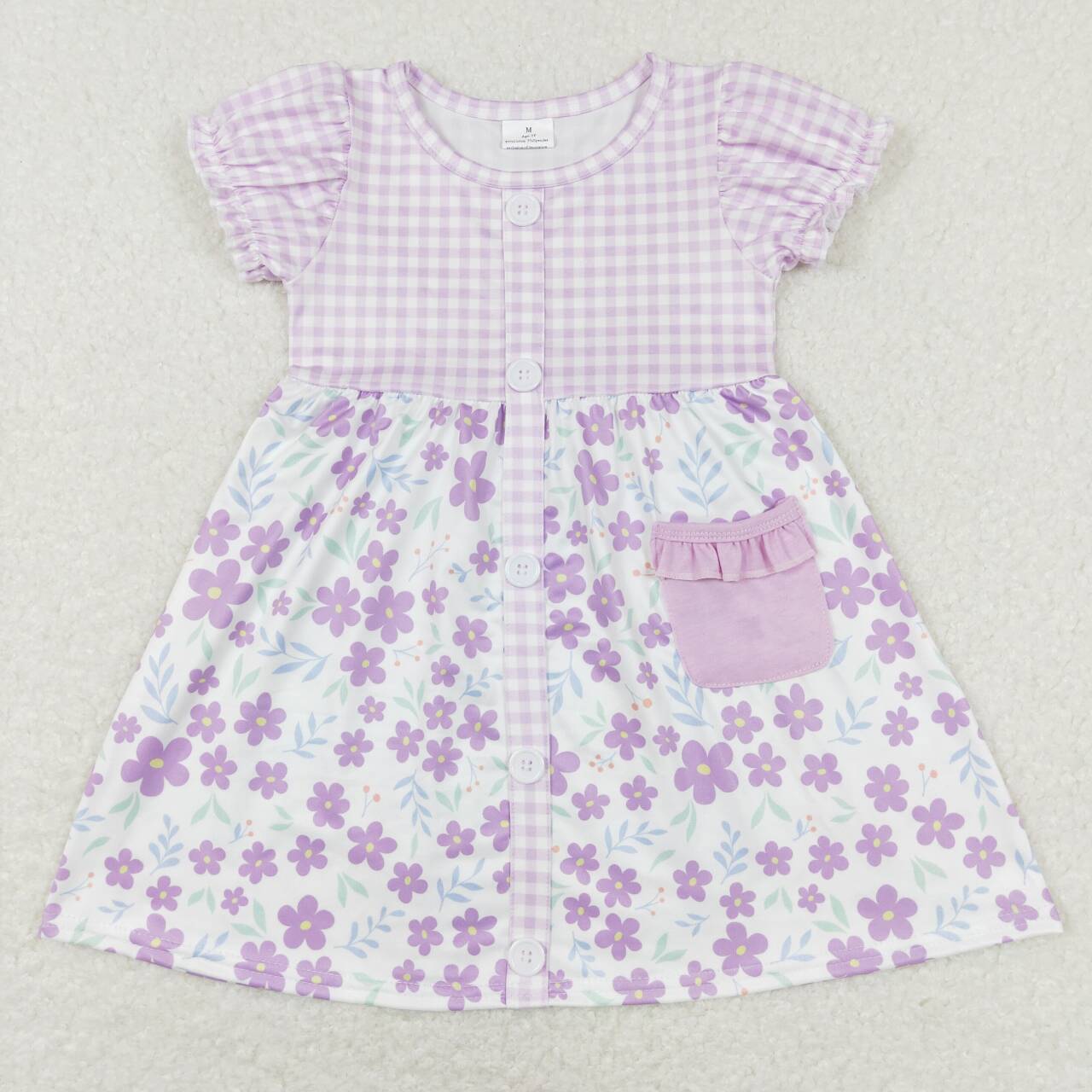 flower girls lavender gingham button dress