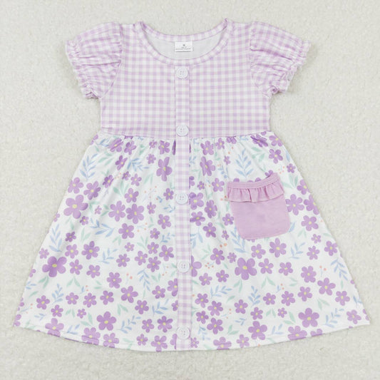 flower girls lavender gingham button dress