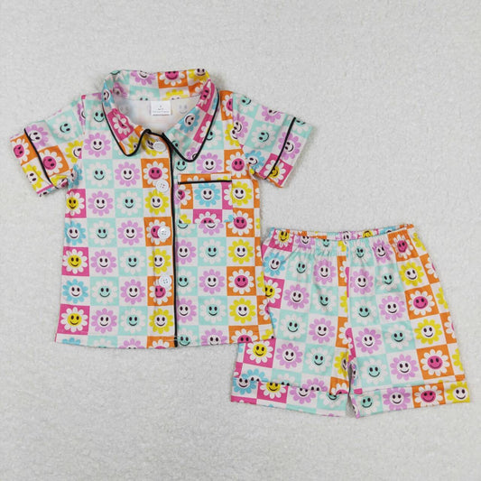 baby girls smile face short sleeve pajama set