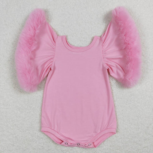 Valentines day pink fur sleeve romper