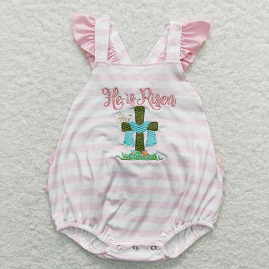 He is risen toddle girls embroidery Easter romper