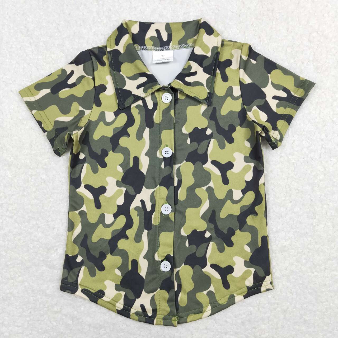 boy green camo hunting button down shirt