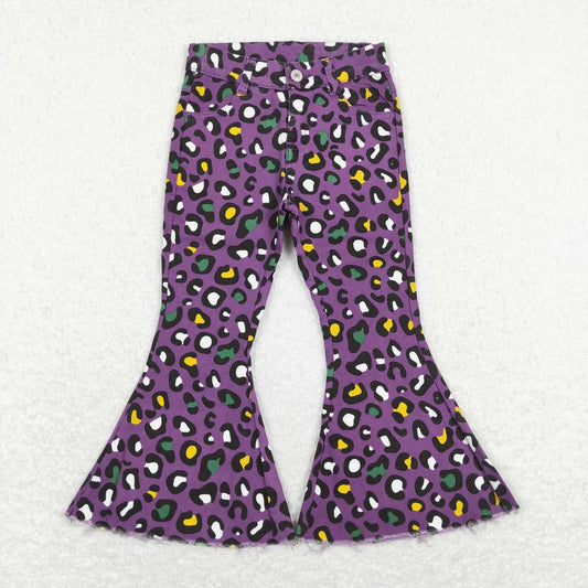 Mardi Gras purple green gold cheetah adjustable waist jeans bell bottoms pants