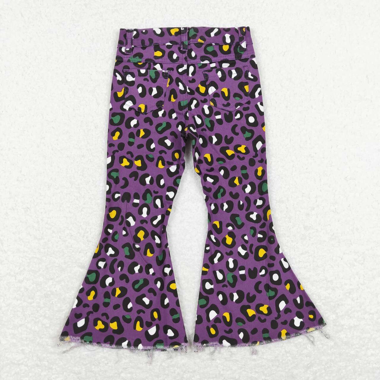 Mardi Gras purple green gold cheetah adjustable waist jeans bell bottoms pants