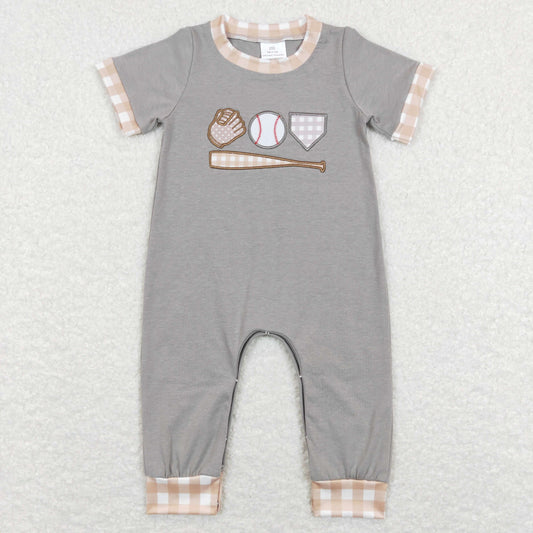 baby boy embroidery baseball game day  romper