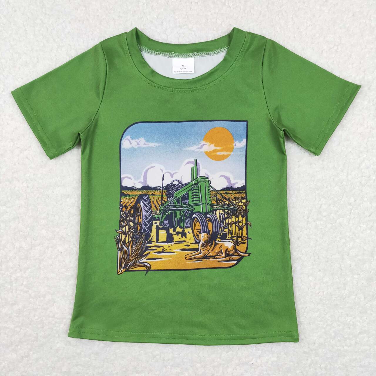 farm tractor dog baby boy short sleeve shirt