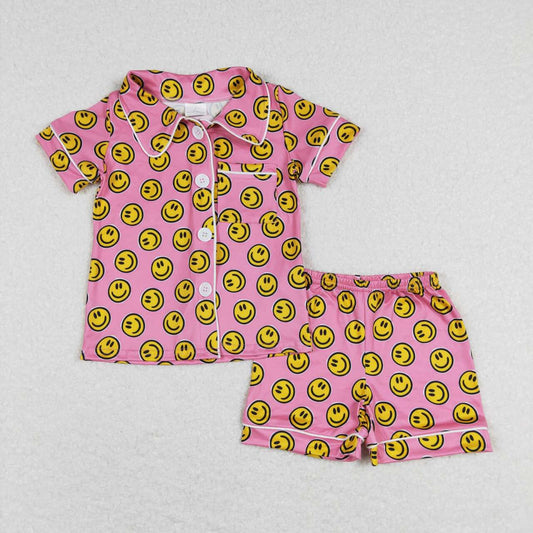 smile face baby girls short sleeve pajama set