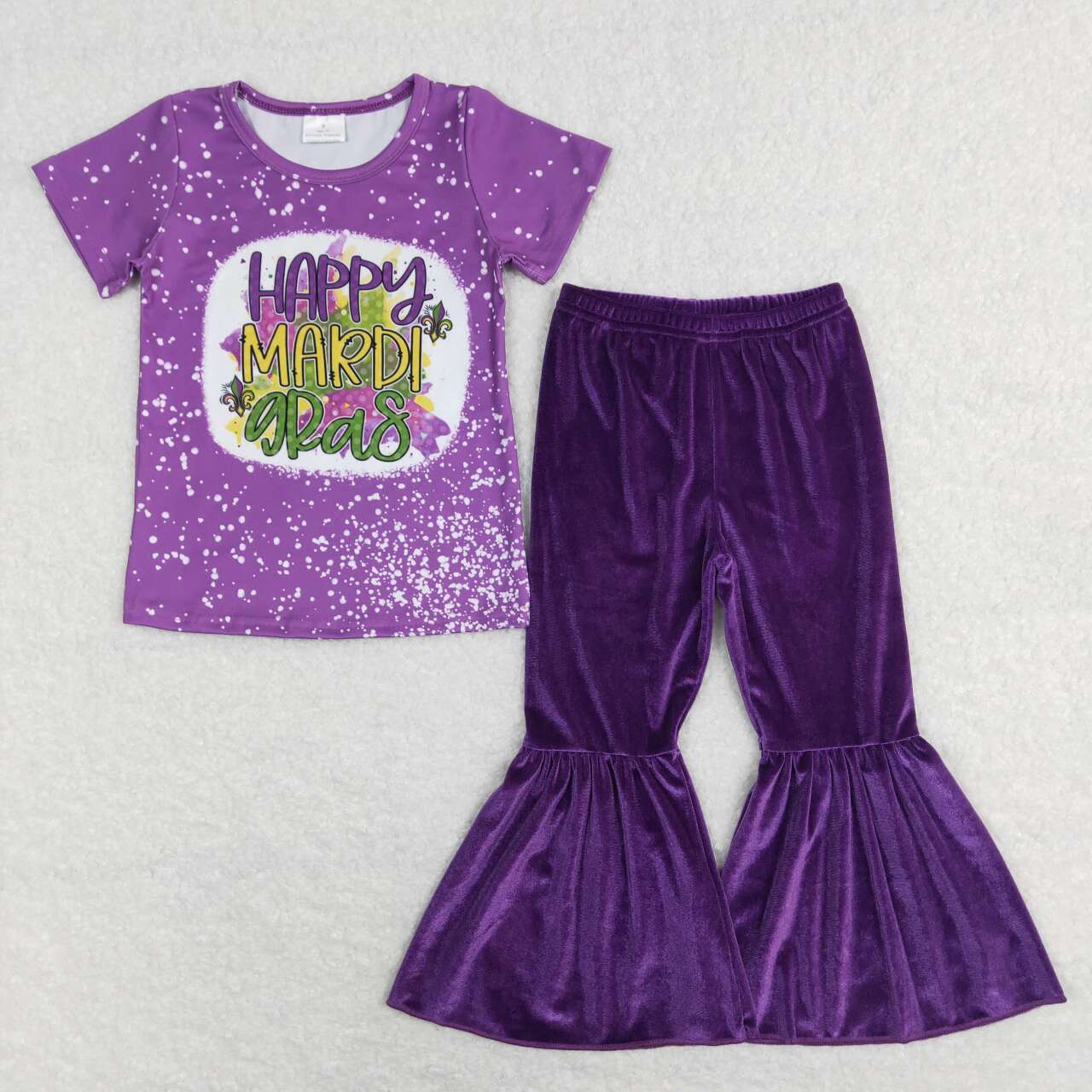 Happy Mardi Gras Shirt Purple Velvet Bell Bottoms Outfit