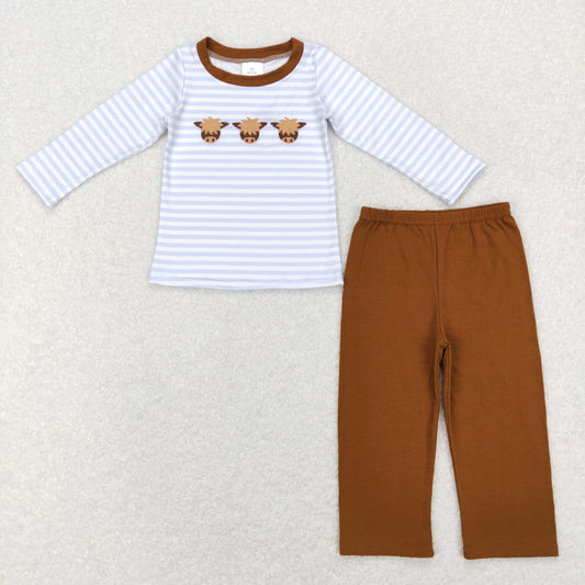 baby boy long sleeve embroidery cow print 2pcs clothing set